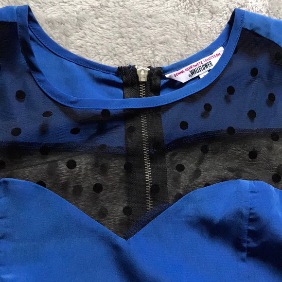 NWOT Royal Blue Polka Dotted Mesh Party Dress - Picture 4 of 7
